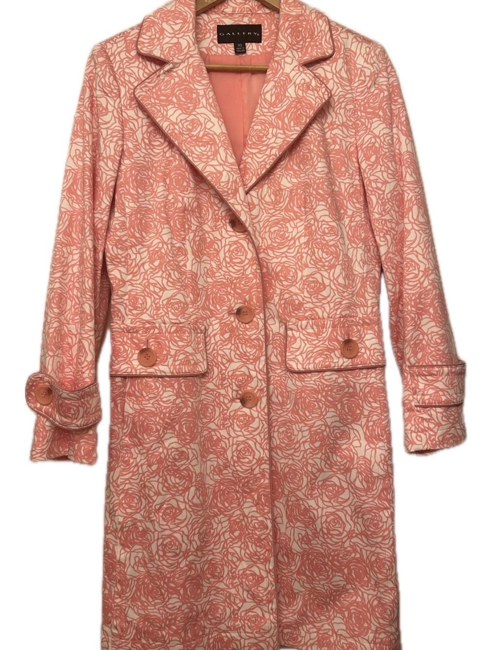 Beautiful Gallery Coral Pink Floral-Print Trench Coat Size XS